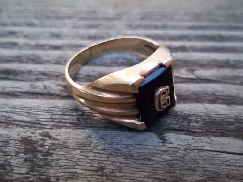10k Black Onyx Signet Ring Initial G Size 8 Vintage Circa 1930/'s Fall Fashion