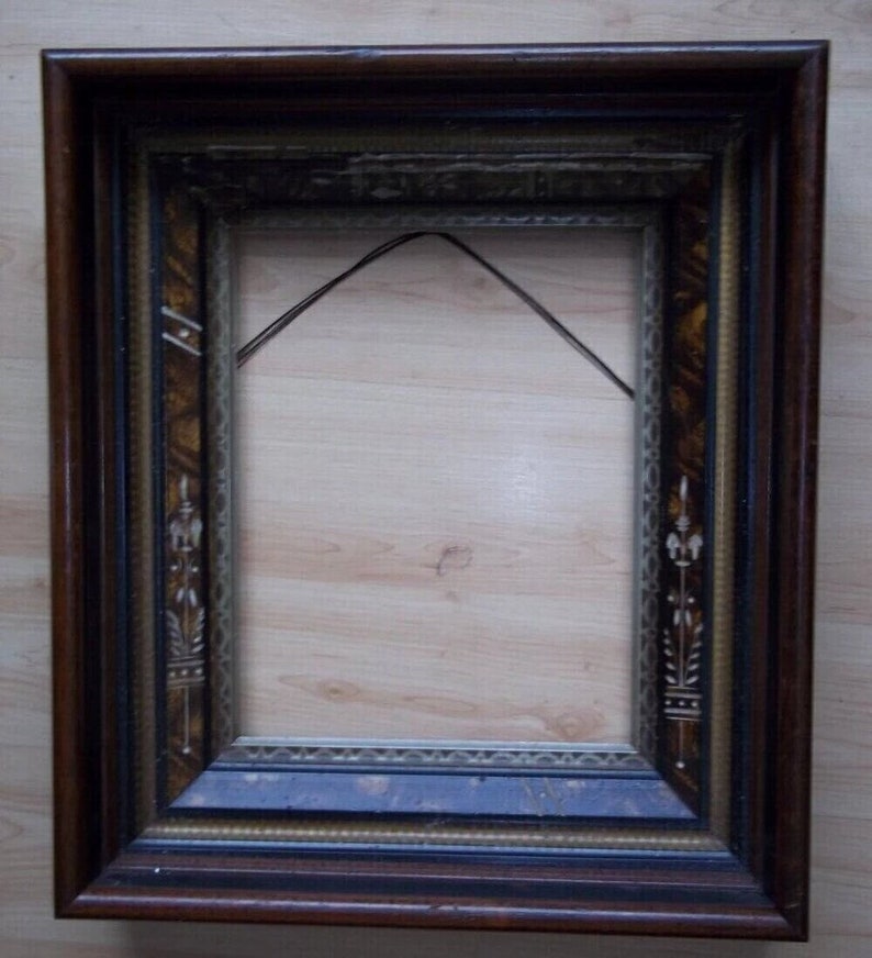 Eastlake Deep Cove Frame, Antique Victorian Carved/ Incised Black Walnut Tortoise Shell, Faux Burl Frame image 1