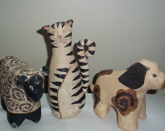 Primitive Folk Art Handmade, Hand Painted Canvas Stuffed Animals Cat, Dog or Sheep