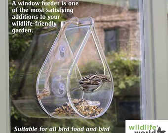 Dewdrop Clear Window Bird Feeder with Feeding Tray