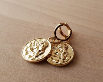 Small Creoles charm round medal cherub, gift jewelry woman