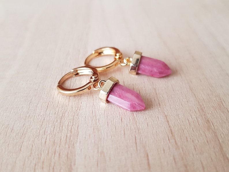 Mini quartz tip hoop earrings Jade rose