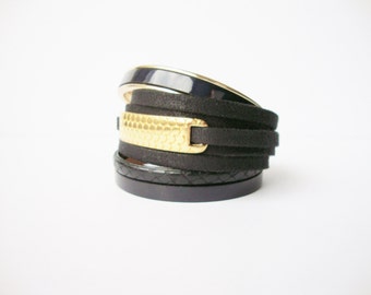 Set of 3 bracelets black and gold