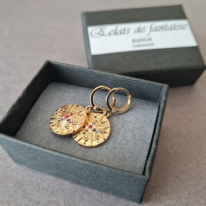 Damen-Schmuckgeschenk, Goldmedaille-Creolen, mehrfarbige Zirkon-Kompassrose, handgefertigter Schmuck