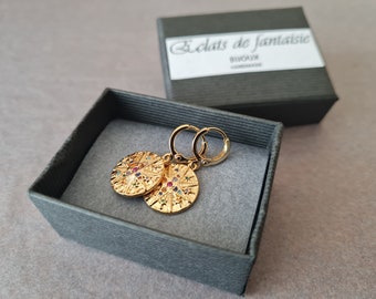 Regalo de joyería para mujer, pendientes de aro con medalla de oro, rosa de los vientos con circonitas multicolores, joyería hecha a mano