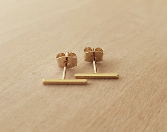 Gold Thin Bar Stud Earrings - Mini Minimalist Earrings