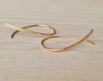 Modern minimalist hoops - open oval hoops - extra thin 16k gold plated earrings