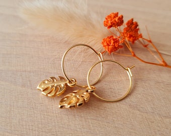 Boucles d'oreille pendentif doré - cadeau bijoux femme - créoles minimalistes nature
