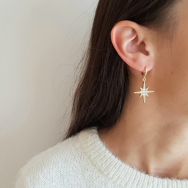 Boucles d'oreille pendentif étoile du Nord - idée cadeau bijoux femmes