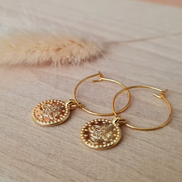 Mini créoles petit médaillon antique oriental - cadeaux bijoux pour maman
