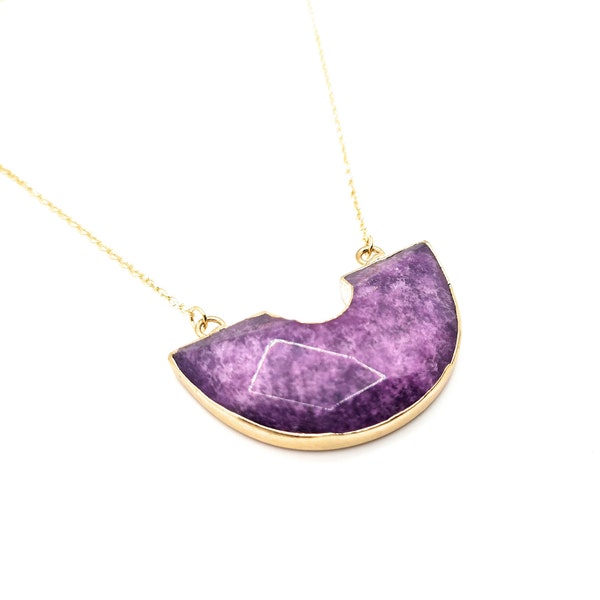 Sautoir demi lune améthyste, cadeau maman, bijoux fait main, collier pendentif améthyste