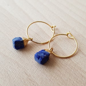 Raw lapis lazuli pendant earrings, gift earrings woman, handmade