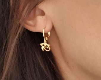 Mini Egyptian eye pendant hoop earrings - women&#39;s gifts handmade jewelry