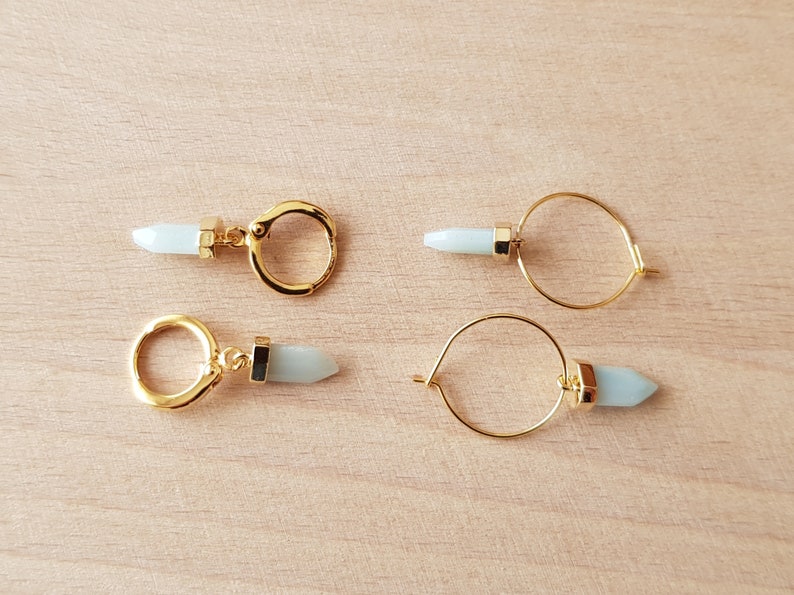 Mini quartz tip hoop earrings Aventurine