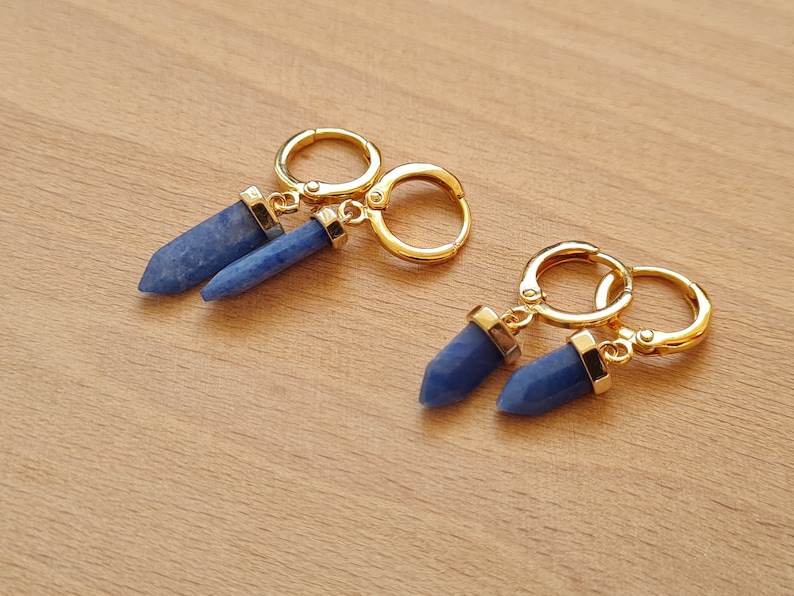 Mini quartz tip hoop earrings Amazonite