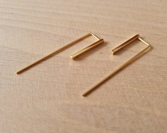 Anneaux géométriques minimalistes - puces barre longue ouverte - boucles d'oreille plaqué or 16k