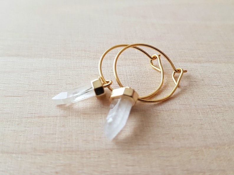 Mini quartz tip hoop earrings image 6