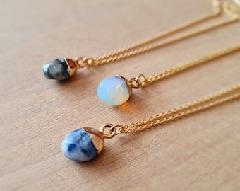 Collier pendentif ovale mini pierre naturelle, cadeau bijoux fait main, breloque opale, jaspe, sodalite