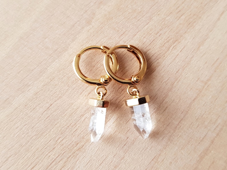 Mini quartz tip hoop earrings Quartz