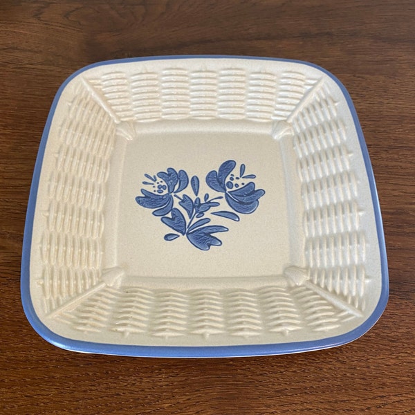 Pfaltzgraff YorkTowne Choice Of Square Dish Cup & Saucer  Vintage Salt Box Bread Tray 1970s Stoneware Blue White Serving Ware Replacement