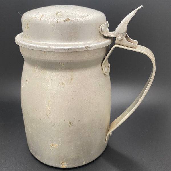 Vintage U.S Military 1941 Pitcher Creamer Metal Spring Loaded Lid WWII Mess Hall A. G. M. Company Syrup Water Container History