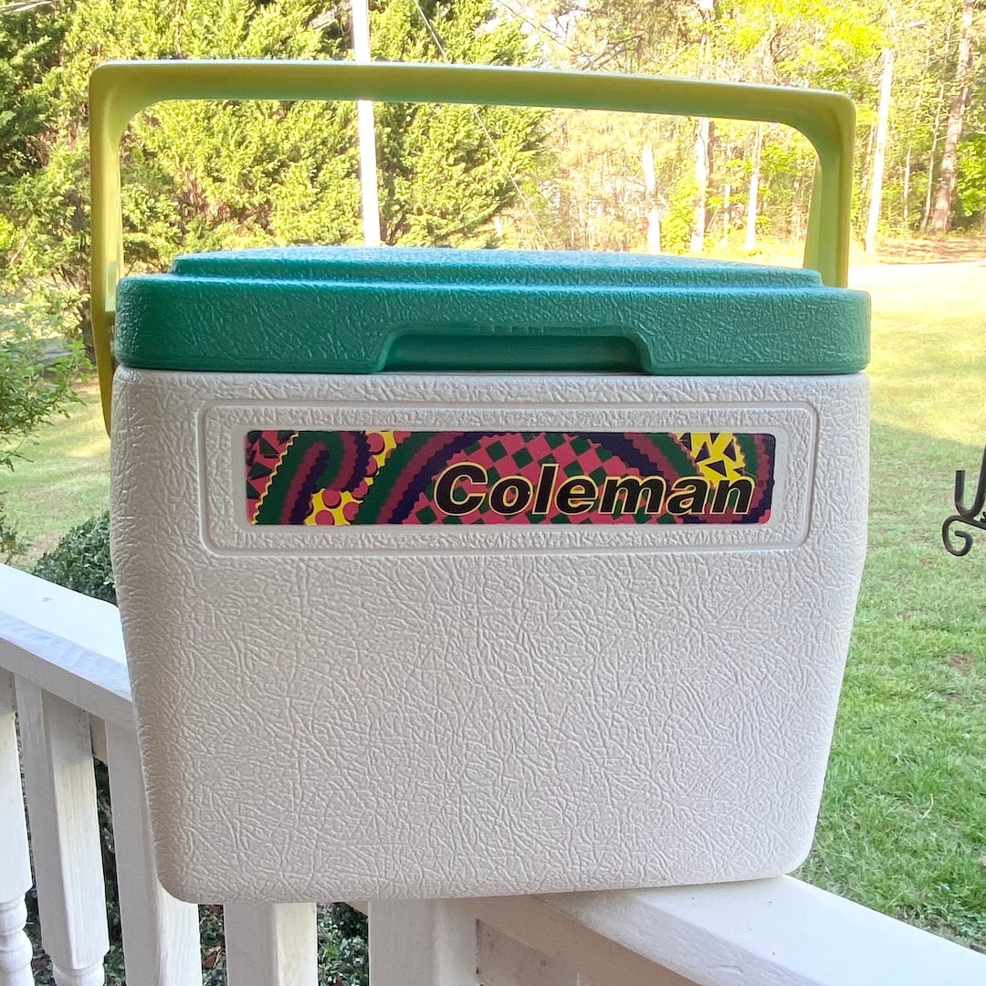 Vintage Coleman Ice Chest Personal Cooler Retro Design 80s Green Multi