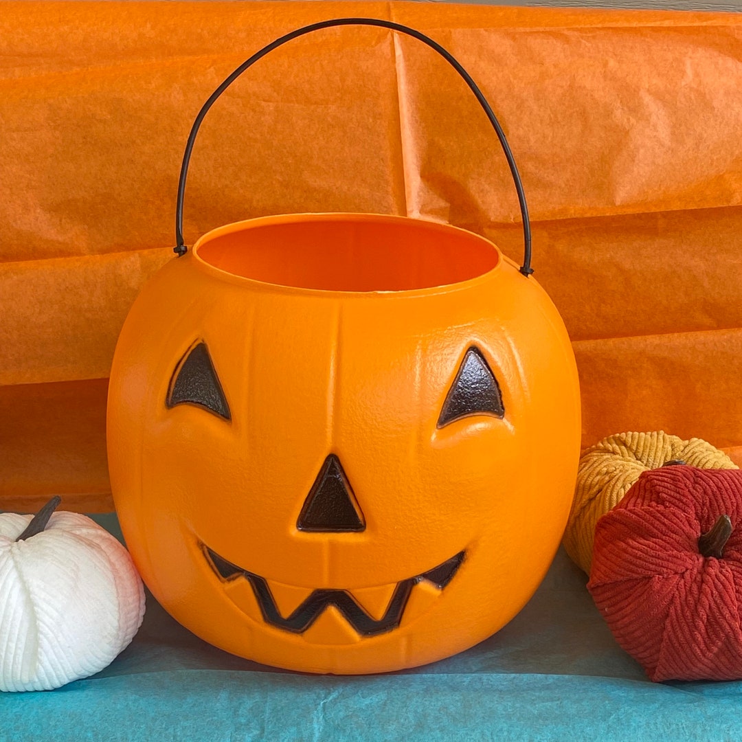 Vintage Halloween Pumpkin Blow Mold Pail Carved Look Jack O Lantern ...