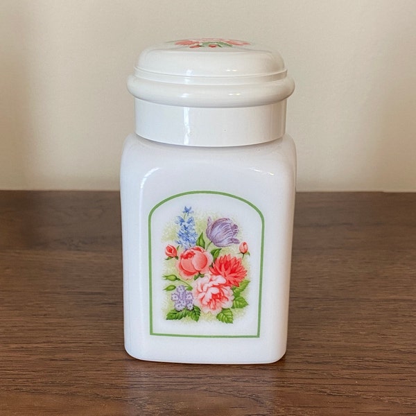 Vintage Avon Milk Glass 1970s Country Garden French Country Foaming Bath Oil Jar Coquette Flower Motif  Coquette Decor Shabby Chic Roses