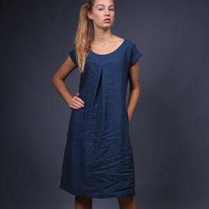 Linen dress / Washed Flax dress with pockets / Linen dress with decoration image 1