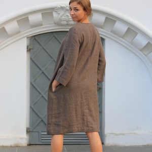 Washed linen dress / Summer dress / Linen dress / Wood brown linen dress image 3