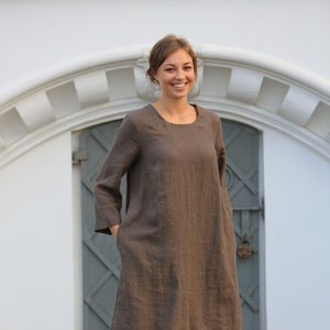 Washed linen dress / Summer dress / Linen dress / Wood brown linen dress