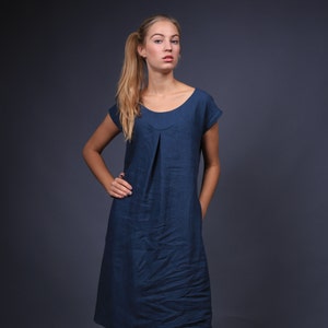 Linen dress / washed linen dress / linen dress in navy blue / linen top / Summer dress / linen dress with decoration