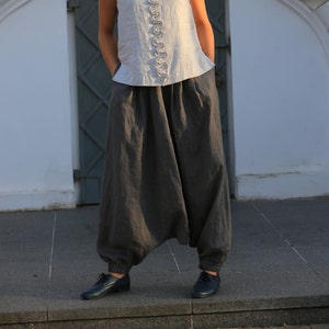 Linen pants / Washed linen pants / Loose linen trousers / Linen cropped pants / Drop crotch trousers / Harem linen pants / Yoga pants