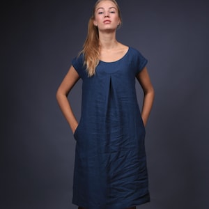 Linen dress / Washed Flax dress with pockets / Linen dress with decoration image 2