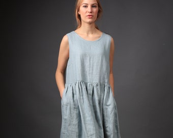 Linen dress / Smock style linen dress / Loose linen sleeveless dress