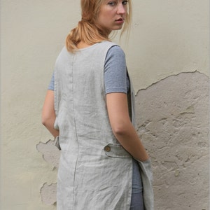 Linen apron dress, Linen work dress with pockets, Linen tunic image 5