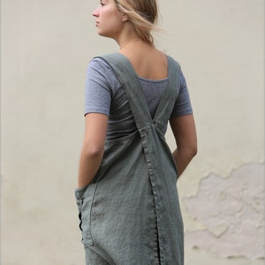 Linen work square cross apron, Linen apron, Linen apron dress image 2