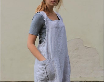 Cross Back Linen Apron Charlotte, Linen apron dress, Linen cross over apron