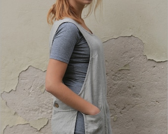 Linen apron / Linen tunic with pockets / Linen apron dress / Full linen apron / Linen tunic / Sizes XXS to XXL / Washed linen apron