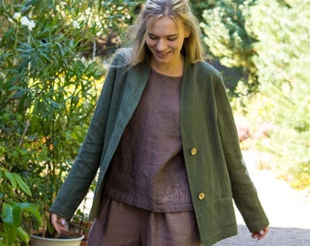 Linen jacket in heavy linen fabric, Linen jacket, Linen jacket with pockets