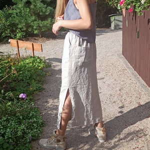 Linen skirt, Maxi linen skirt with slits and pockets, Side split linen skirt, Side slit maxi linen skirt image 1