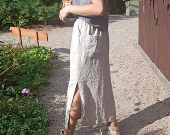 Linen skirt, Maxi linen skirt with slits and pockets, Side split linen skirt, Side slit maxi linen skirt