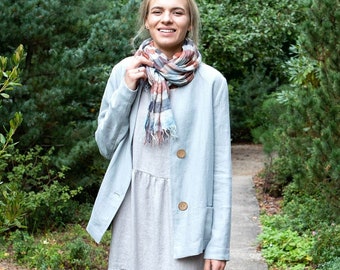 Linen cardigan in heavy linen fabric, Linen jacket, linen duster jacket