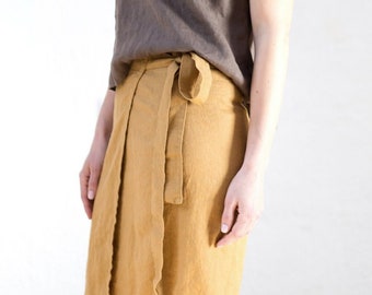 Wrap linen skirt, Summer linen skirt, Wrap linen skirt with belt