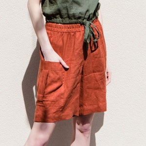 Linen shorts SAFARI, Washed linen shorts with side pockets, Casual linen pants, Linen shorts