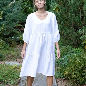 Linen dress, Linen dress with 3/4 sleeves, Linen dress Neda
