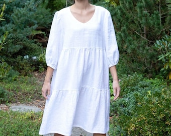 Linen dress, Linen dress with 3/4 sleeves, Linen dress Neda