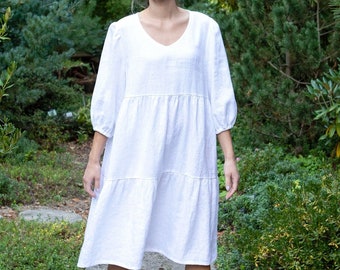 Linen dress, Linen dress with 3/4 sleeves, Linen dress Neda