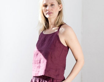 Linen camisole, Linen tank top, Linen top with straps, Linen blouse