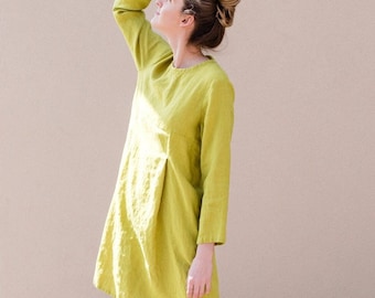 Loose asymmetrical linen dress, Linen dress, Long washed linen dress with pockets